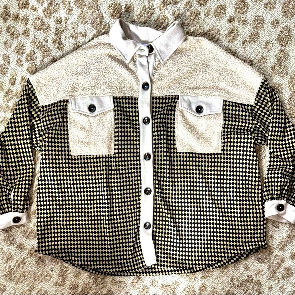 CES FEMME- Black and White Houndstooth Button-Up Shirt